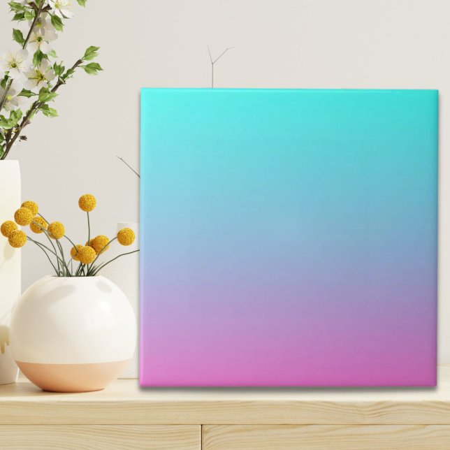 Sjöjungfru färg gradient lila rosa aqua ombre kakelplatta (Mermaid colors gradient purple pink aqua ombre ceramic tile)