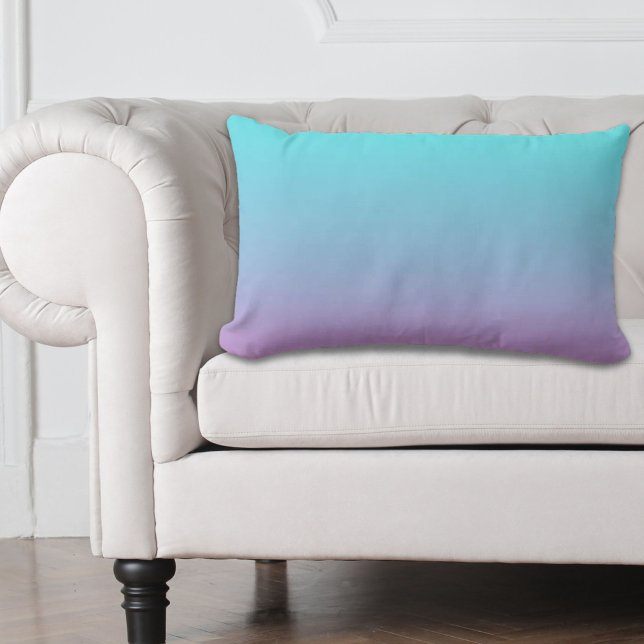Sjöjungfru färg gradient lila rosa aqua ombre lumbarkudde (Mermaid colors gradient purple pink aqua ombre lumbar pillow)