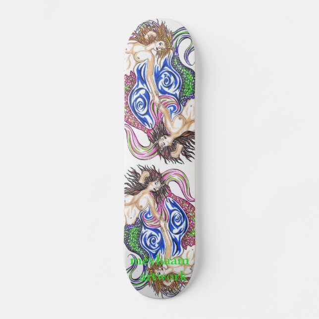 Sjöjungfru färgat konstverk old school skateboard bräda 21,6 cm (Framsida)