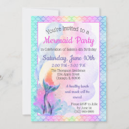Sjöjungfru-fest med regnbåge inbjudan