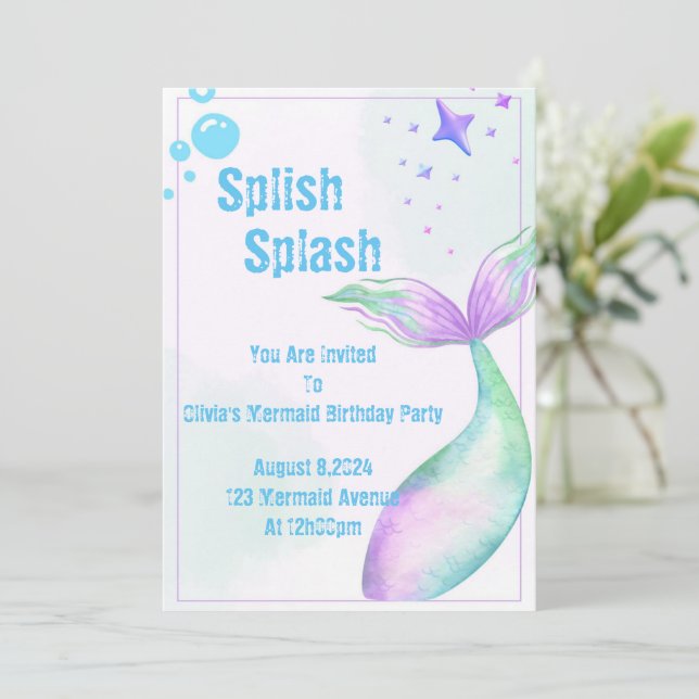 Sjöjungfru festinbjudan för flickor inbjudningar (Stående Fram)