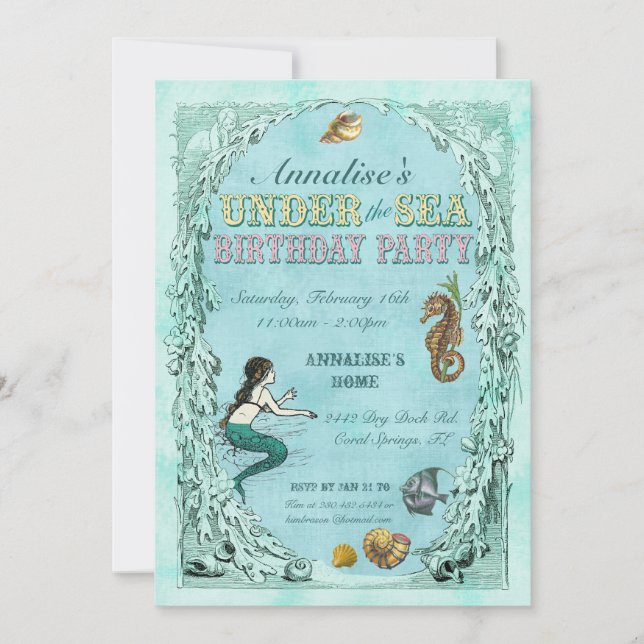 Sjöjungfru-festinvitation Under the Sea Inbjudningar (Framsida)
