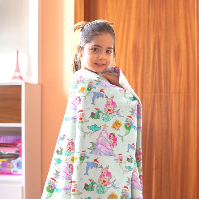 Sjöjungfru firar jul med vänner fleecefilt (Skapare uppladdad)