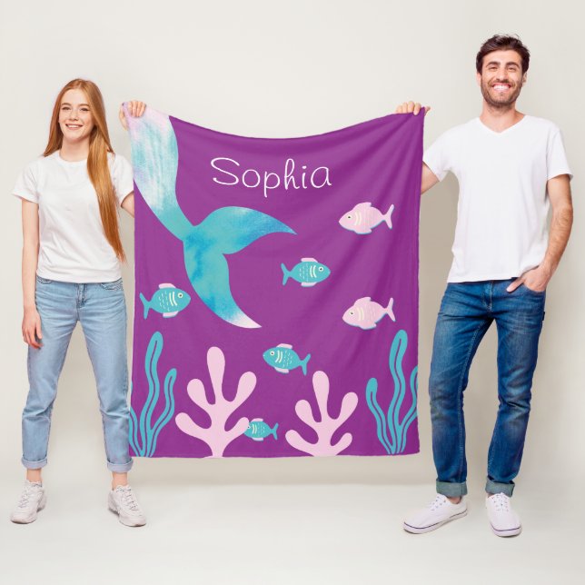 Sjöjungfru Fisk Under Havet Pastell Lila Flickor  Fleecefilt (På plats)