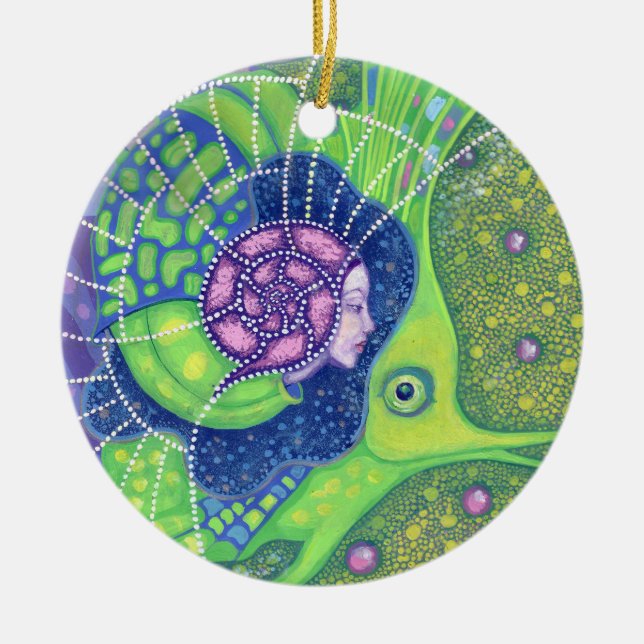 Sjöjungfru Fisk under vatten Surreal Fantasy-målni Julgransprydnad Keramik (Framsidan)