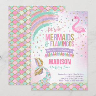 Sjöjungfru & Flamingo födelsedagsinbjudan Magic Pa Inbjudningar