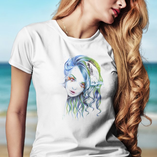 Sjöjungfru flicka Vatten Surreal Fantasy Porträtt Tee (Skapare uppladdad)