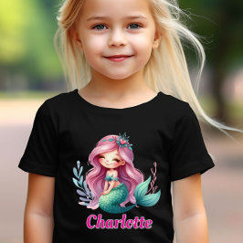 Sjöjungfru flickor anpassat namn svart t shirt