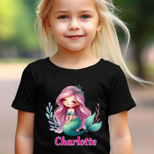 Sjöjungfru flickor anpassat namn svart t shirt