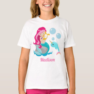 Sjöjungfru Flickor, kute, födelsedag, monogram bar T Shirt