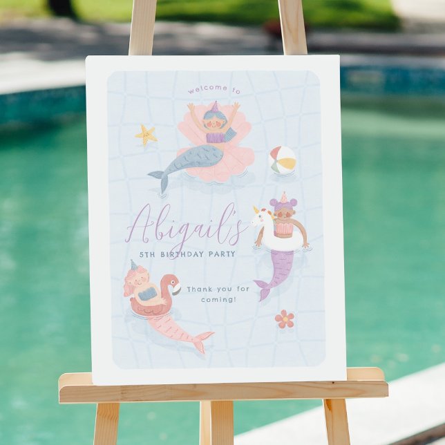 Sjöjungfru Flickpool Födelsedagsfest Välkomstskylt Poster (Skapare uppladdad)