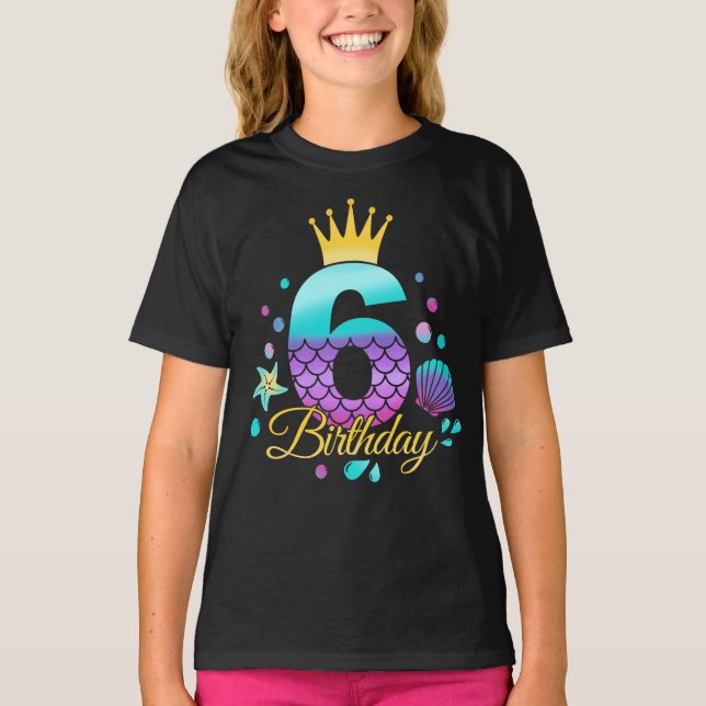 Sjöjungfru Födelsedag 6-årsdag  T Shirt (Framsida)