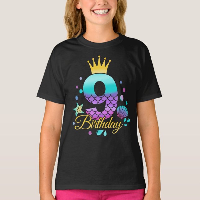 Sjöjungfru Födelsedag 9:e födelsedag T Shirt (Framsida)