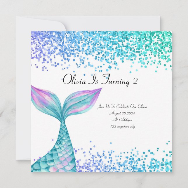 Sjöjungfru födelsedag - inbjudan för flickor (Framsida)