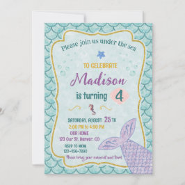 Sjöjungfru födelsedag under party under havet inbjudningar