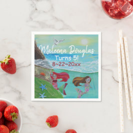 Sjöjungfru Födelsedagsfest, Cute Red Turquise Ocea Pappersservett