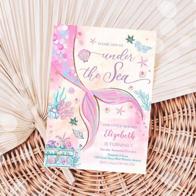 Sjöjungfru Födelsedagsfest Inbjudan (Skapare uppladdad)