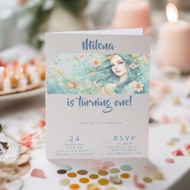 Sjöjungfru födelsedagsfest inbjudan (Skapare uppladdad)