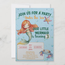 Sjöjungfru Födelsedagsfest inbjudan