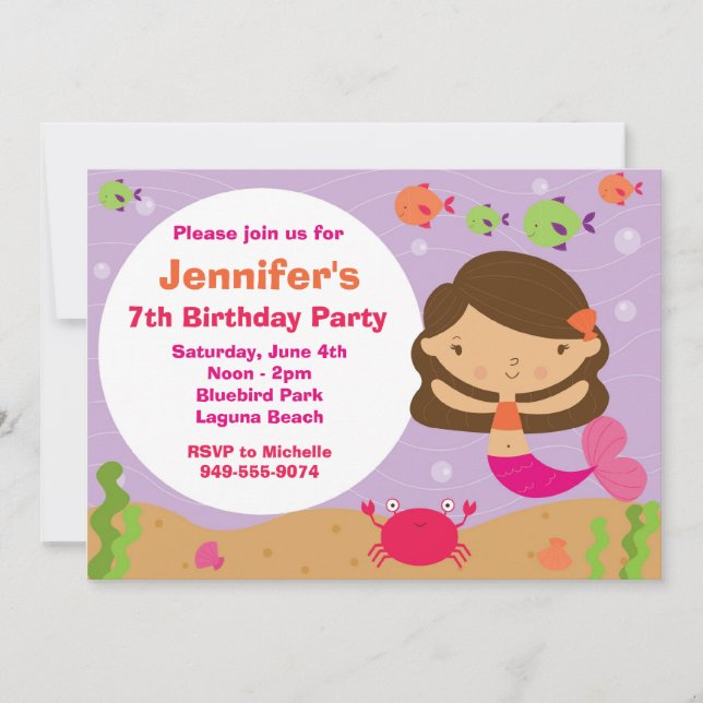 Sjöjungfru Födelsedagsfest inbjudan (Framsida)