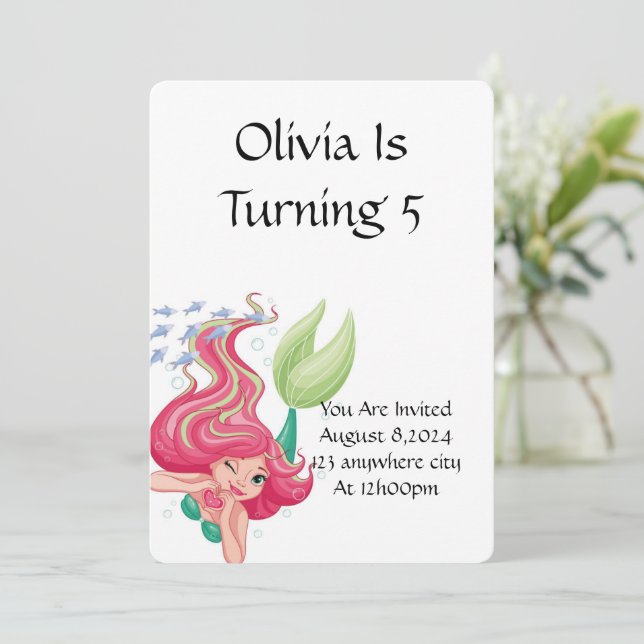 SJÖJUNGFRU FÖDELSEDAGSFEST INBJUDAN FOR GIRLS (Stående Fram)