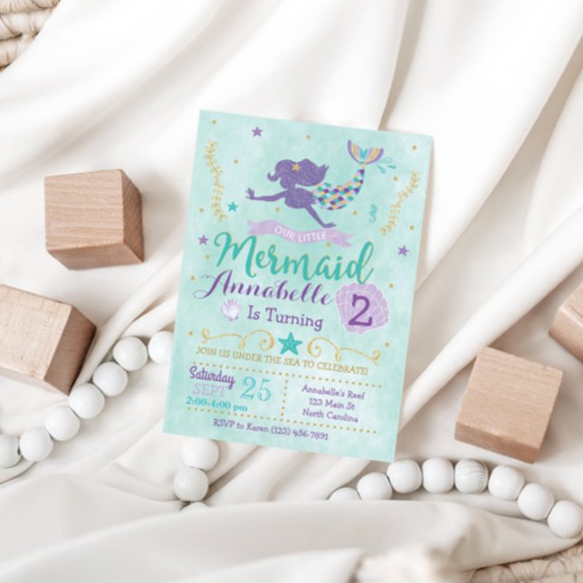 Sjöjungfru Födelsedagsfest inbjudan Lila Teal Guld (Skapare uppladdad)