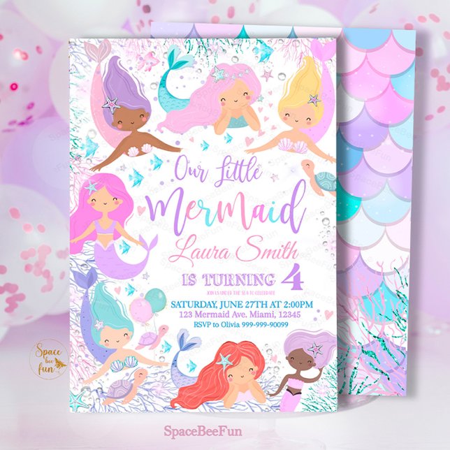 Sjöjungfru Födelsedagsfest inbjudan under (Mermaid,Birthday Party,Invitation mermaid,Sea Mermaid,Party invite,Under The Sea,Pool Magical party,)