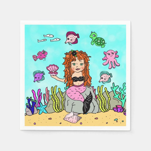 Sjöjungfru Födelsedagsfest Pappersservett (Framsidan)