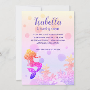 Sjöjungfru Födelsedagsfest Rosa Lila Sparkles Inbjudningar