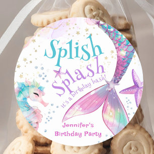 Sjöjungfru Födelsedagsfest Spish Stänk Runt Klistermärke