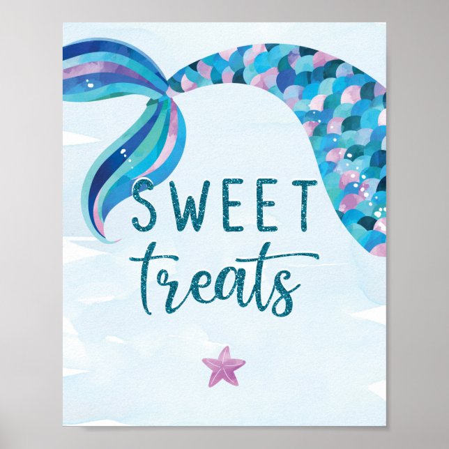 Sjöjungfru Födelsedagsfest Sweet Treats-tecken Poster (Framsidan)