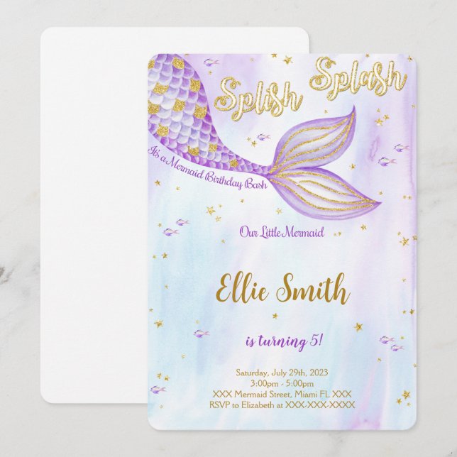 Sjöjungfru Födelsedagsinbjudan Inbjudningar (Fram/baksida)