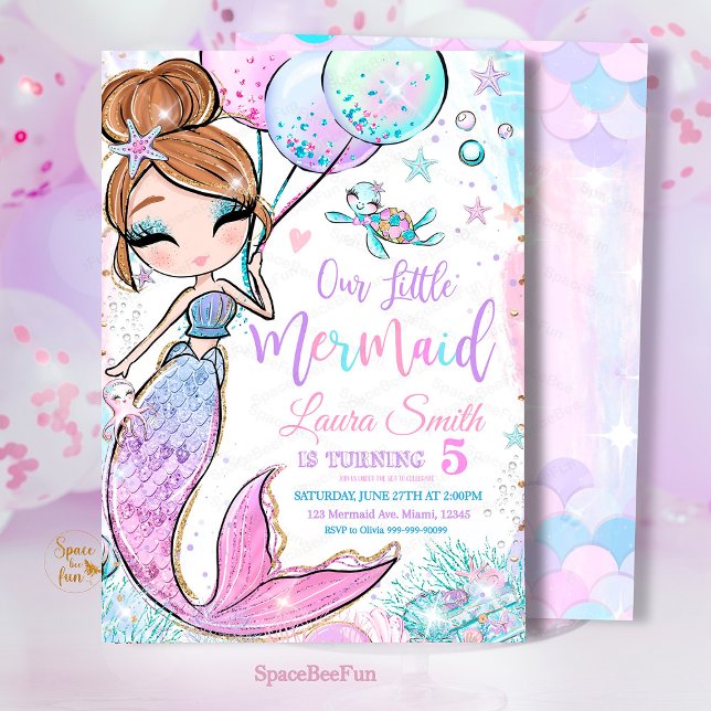 Sjöjungfru födelsedagsinbjudan Sjöjungfru festinbj Inbjudningar (mermaid invitatiob,birthday party invitation,mermaid sea,mermaid party invite,under the sea,pool mag)