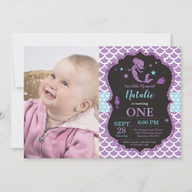 Sjöjungfru Födelsedagsinbjudan Under Havet Fest Inbjudningar (Framsida)