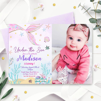 Sjöjungfru Födelsedagsinbjudan Under Havet Inbjudningar