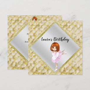 Sjöjungfru för Ballerina Cute Birthday Party-inbju Inbjudningar