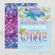 Sjöjungfru Första födelsedag Rosa Blå Guld Glitter