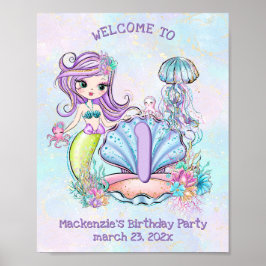 Sjöjungfru Första födelsedag | Whimsique Party Väl Poster