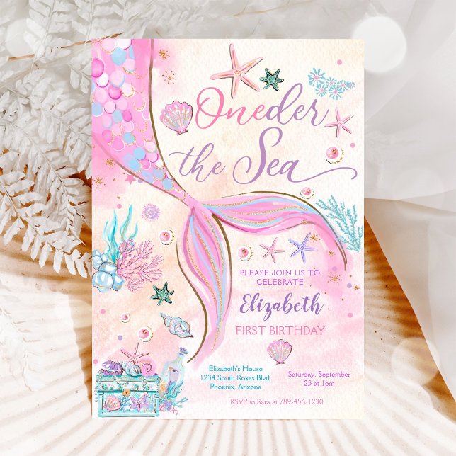 Sjöjungfru Första Födelsedagsinbjudan Inbjudningar (Skapare uppladdad)