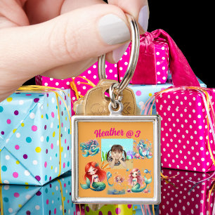 Sjöjungfru Foto Personlig Keychain Birthday Favori Fyrkantig Silverfärgad Nyckelring