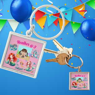 Sjöjungfru Foto Personlig Keychain Birthday Favori Fyrkantig Silverfärgad Nyckelring