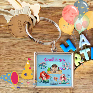 Sjöjungfru Foto Personlig Keychain Birthday Favori Fyrkantig Silverfärgad Nyckelring