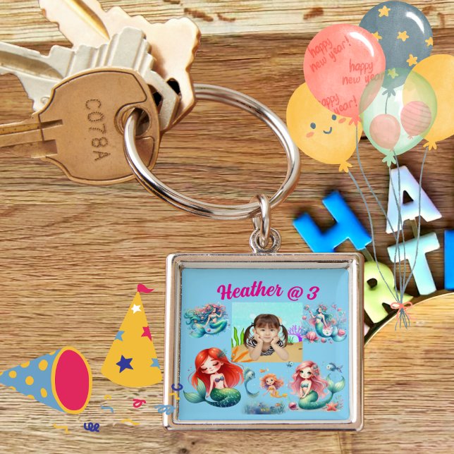 Sjöjungfru Foto Personlig Keychain Birthday Favori Fyrkantig Silverfärgad Nyckelring (Skapare uppladdad)