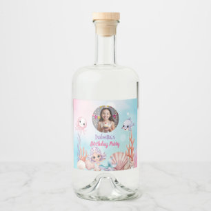 Sjöjungfru Foto under havsfödelsedag Spritflaskor Etikett