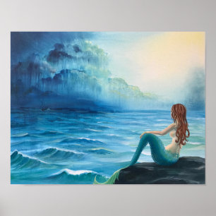 Sjöjungfru Frakt om Stormy Sea Poster