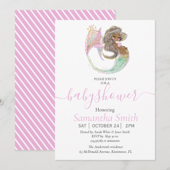 Sjöjungfru Future Mamma Baby Shower. Under havet. Meddelande (Fram/baksida)