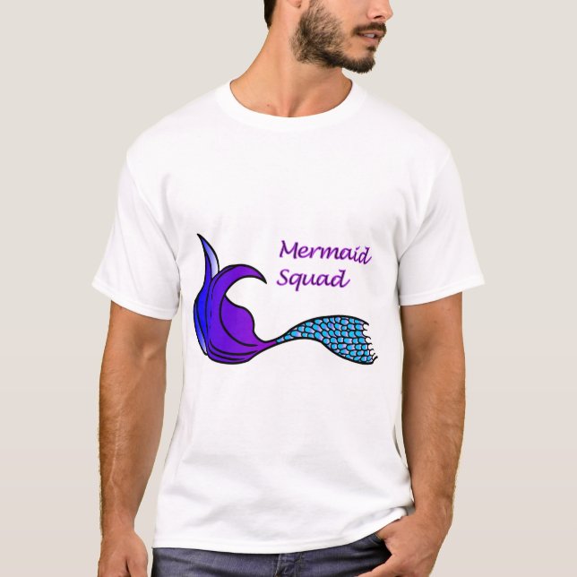 Sjöjungfru fyrkant med lila och blå svan t shirt (Framsida)