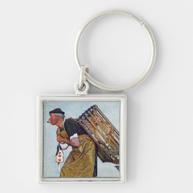 Sjöjungfru Fyrkantig Silverfärgad Nyckelring (Framsidan)