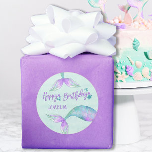 Sjöjungfru Gift Wrap Personlig Grattis på födelsed Runt Klistermärke