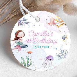 Sjöjungfru Girl 1st Birthday Party Gåvor Etiketter